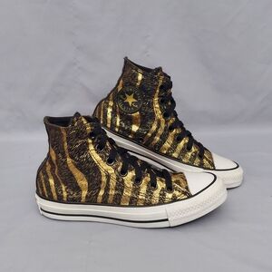 Converse Women's Size 6 Metallic Gold & Black High-Top Sneakers
